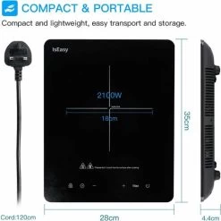 IsEasy Portable Induction Hob 2100W Single Cooking Zone Induction Cooker With 9 Power Levels Setting, 8-hours Timer, Sensor Touch Control, Safety Lock [Energy Class A+++] -Elegant Store 100028414 5