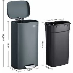 Songmics Kitchen Rubbish Bin, Pedal Trash Can 30L, With Plastic Inner Bucket, Hinged Lid, Soft Closure, Odour Proof And Hygienic, Smoky Grey LTB03GS -Elegant Store 11645740 5
