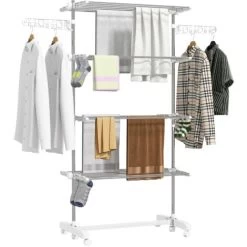 HOMCOM 4 Layers Folding Rail Clothes Hanger Stand Airer Dryer Rack Holding