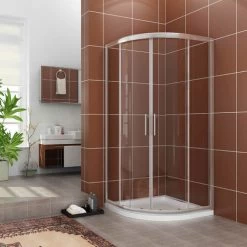ELEGANT 800 X 800 Mm Quadrant Shower Enclosure Cubicle 6mm Easy Clean Glass Door Right Entry + Stone Tray + Waste Trap
