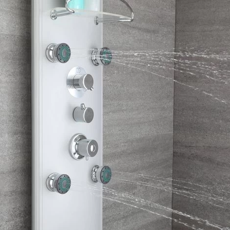 Milano Baya - Modern Exposed Thermostatic Shower Tower Panel With Rainfall Shower Head&44 Hand Shower Handset And Body Jets - Chrome 4 Milano Baya - Modern Exposed Thermostatic Shower Tower Panel With Rainfall Shower Head&44 Hand Shower Handset And Body Jets - Chrome - Image 4