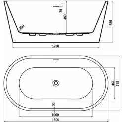 Luxury Evettes Modern Freestanding Bath 1500mm Acrylic Built In Waste White -Elegant Store 13701960 4