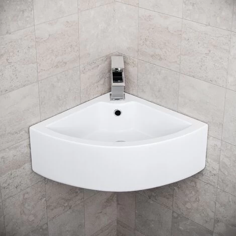 Tulla 670 X 470mm Cloakroom Large Quarter Circle Corner Wall Hung Basin Sink 2 Tulla 670 X 470mm Cloakroom Large Quarter Circle Corner Wall Hung Basin Sink - Image 2
