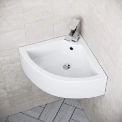 Tulla 670 X 470mm Cloakroom Large Quarter Circle Corner Wall Hung Basin Sink 6 Tulla 670 X 470mm Cloakroom Large Quarter Circle Corner Wall Hung Basin Sink -Elegant Store 14627802 3