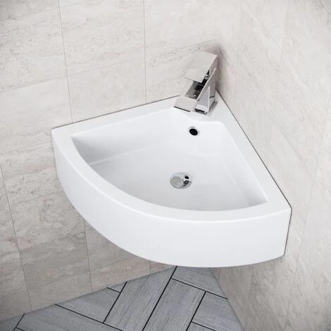 Tulla 670 X 470mm Cloakroom Large Quarter Circle Corner Wall Hung Basin Sink 3 Tulla 670 X 470mm Cloakroom Large Quarter Circle Corner Wall Hung Basin Sink - Image 3