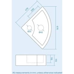 Tulla 670 X 470mm Cloakroom Large Quarter Circle Corner Wall Hung Basin Sink 7 Tulla 670 X 470mm Cloakroom Large Quarter Circle Corner Wall Hung Basin Sink -Elegant Store 14627802 4