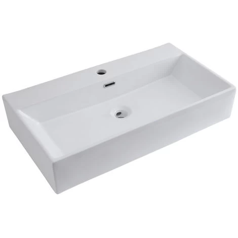 Milano Elswick - Modern White Ceramic Rectangular Countertop Or Wall Mounted Bathroom Basin Sink – 750mm X 420mm 1 Milano Elswick - Modern White Ceramic Rectangular Countertop Or Wall Mounted Bathroom Basin Sink – 750mm X 420mm