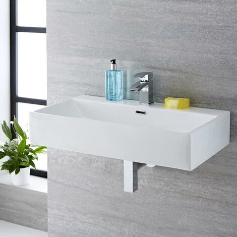 Milano Elswick - Modern White Ceramic Rectangular Countertop Or Wall Mounted Bathroom Basin Sink – 750mm X 420mm 2 Milano Elswick - Modern White Ceramic Rectangular Countertop Or Wall Mounted Bathroom Basin Sink – 750mm X 420mm - Image 2