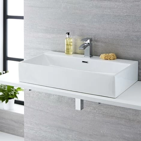 Milano Elswick - Modern White Ceramic Rectangular Countertop Or Wall Mounted Bathroom Basin Sink – 750mm X 420mm 4 Milano Elswick - Modern White Ceramic Rectangular Countertop Or Wall Mounted Bathroom Basin Sink – 750mm X 420mm - Image 4