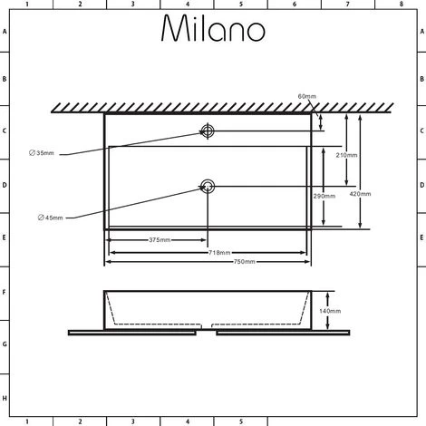 Milano Elswick - Modern White Ceramic Rectangular Countertop Or Wall Mounted Bathroom Basin Sink – 750mm X 420mm 5 Milano Elswick - Modern White Ceramic Rectangular Countertop Or Wall Mounted Bathroom Basin Sink – 750mm X 420mm - Image 5