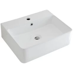 Milano Farington - Modern 520mm X 420mm White Ceramic Rectangular Countertop Wall Mounted Hung Bathroom Basin Sink – Basin Only