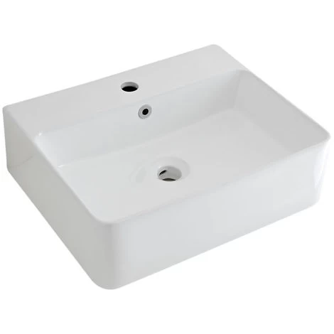 Milano Farington - Modern 520mm X 420mm White Ceramic Rectangular Countertop Wall Mounted Hung Bathroom Basin Sink – Basin Only 1 Milano Farington - Modern 520mm X 420mm White Ceramic Rectangular Countertop Wall Mounted Hung Bathroom Basin Sink – Basin Only