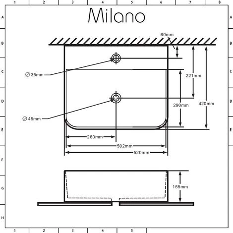 Milano Farington - Modern 520mm X 420mm White Ceramic Rectangular Countertop Wall Mounted Hung Bathroom Basin Sink – Basin Only 5 Milano Farington - Modern 520mm X 420mm White Ceramic Rectangular Countertop Wall Mounted Hung Bathroom Basin Sink – Basin Only - Image 5