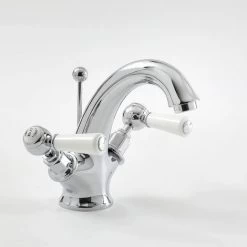 Milano Elizabeth - Traditional Mono Basin Mixer Tap - Chrome & White (Lever Handles)