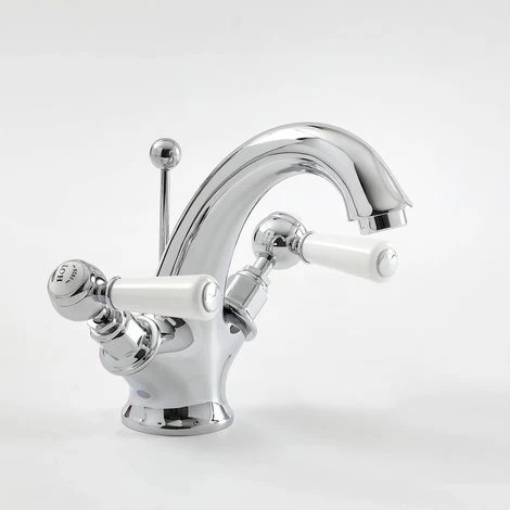Milano Elizabeth - Traditional Mono Basin Mixer Tap - Chrome & White (Lever Handles) 1 Milano Elizabeth - Traditional Mono Basin Mixer Tap - Chrome & White (Lever Handles)