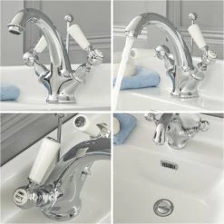 Milano Elizabeth - Traditional Mono Basin Mixer Tap - Chrome & White (Lever Handles) 7 Milano Elizabeth - Traditional Mono Basin Mixer Tap - Chrome & White (Lever Handles) -Elegant Store 15474767 3