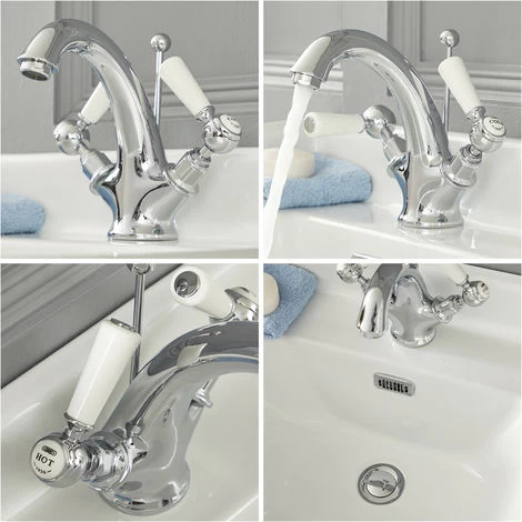Milano Elizabeth - Traditional Mono Basin Mixer Tap - Chrome & White (Lever Handles) 3 Milano Elizabeth - Traditional Mono Basin Mixer Tap - Chrome & White (Lever Handles) - Image 3