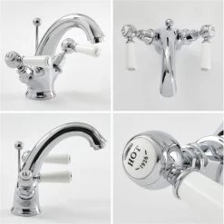 Milano Elizabeth - Traditional Mono Basin Mixer Tap - Chrome & White (Lever Handles) 8 Milano Elizabeth - Traditional Mono Basin Mixer Tap - Chrome & White (Lever Handles) -Elegant Store 15474767 4