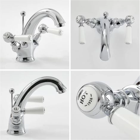 Milano Elizabeth - Traditional Mono Basin Mixer Tap - Chrome & White (Lever Handles) 4 Milano Elizabeth - Traditional Mono Basin Mixer Tap - Chrome & White (Lever Handles) - Image 4