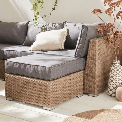 Ready Assembled 14-seater Deluxe Polyrattan Modular Corner Garden Sofa Set - Sofa, 2 Armchairs, 3 Footrests, Coffee Table - Verona - Beige Rattan, Charcoal Grey Cushions 4 Ready Assembled 14-seater Deluxe Polyrattan Modular Corner Garden Sofa Set - Sofa, 2 Armchairs, 3 Footrests, Coffee Table - Verona - Beige Rattan, Charcoal Grey Cushions - Image 4