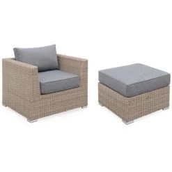 Ready Assembled 14-seater Deluxe Polyrattan Modular Corner Garden Sofa Set - Sofa, 2 Armchairs, 3 Footrests, Coffee Table - Verona - Beige Rattan, Charcoal Grey Cushions 9 Ready Assembled 14-seater Deluxe Polyrattan Modular Corner Garden Sofa Set - Sofa, 2 Armchairs, 3 Footrests, Coffee Table - Verona - Beige Rattan, Charcoal Grey Cushions -Elegant Store 15700279 5