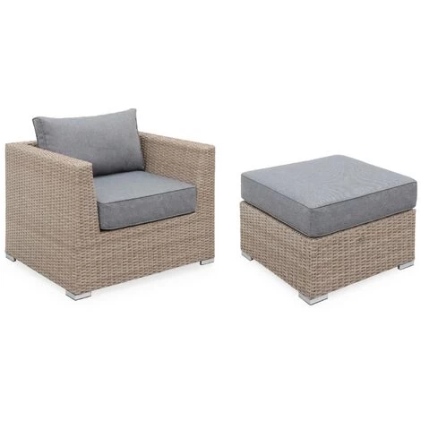 Ready Assembled 14-seater Deluxe Polyrattan Modular Corner Garden Sofa Set - Sofa, 2 Armchairs, 3 Footrests, Coffee Table - Verona - Beige Rattan, Charcoal Grey Cushions 5 Ready Assembled 14-seater Deluxe Polyrattan Modular Corner Garden Sofa Set - Sofa, 2 Armchairs, 3 Footrests, Coffee Table - Verona - Beige Rattan, Charcoal Grey Cushions - Image 5