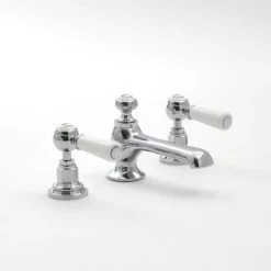 Milano Elizabeth - Traditional 3 Tap-Hole Basin Mixer Tap - Chrome & White (Lever Handles)