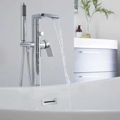 Milano Razor - Modern Freestanding Bath Shower Mixer Tap With Hand Shower Handset - Chrome -Elegant Store 15877082 3