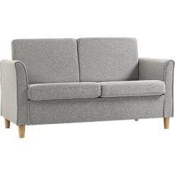 HOMCOM Double Seat Sofa Linen Upholstery Loveseat Couch W/ Armrests, Light Grey