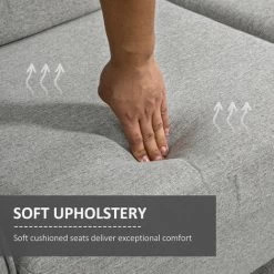 HOMCOM Double Seat Sofa Linen Upholstery Loveseat Couch W/ Armrests, Light Grey -Elegant Store 15918549 4