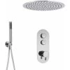 Milano Orta - Modern Two Outlet Push Button Thermostatic Shower Mixer Valve With 400mm Round Ceiling Mounted Recessed Rainfall Shower Head And Hand Shower Handset Kit - Chrome