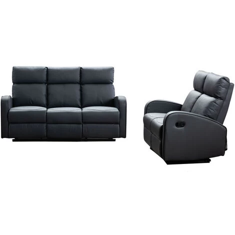 Boston Grey Leather 3+2 Seater Recliner Sofa Set 1 Boston Grey Leather 3+2 Seater Recliner Sofa Set