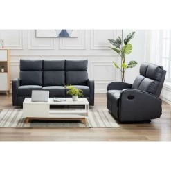 Boston Grey Leather 3+2 Seater Recliner Sofa Set 5 Boston Grey Leather 3+2 Seater Recliner Sofa Set -Elegant Store 17791406 3