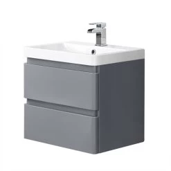 Wall Hung Drawer Vanity Unit Basin Bathroom Storage Furniture 600mm Gloss Grey -Elegant Store 18016800 4