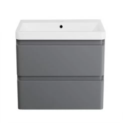 Wall Hung Drawer Vanity Unit Basin Bathroom Storage Furniture 600mm Gloss Grey -Elegant Store 18016800 5