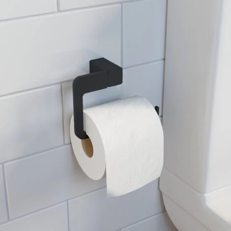 Bathroom WC Set Towel Ring Toilet Roll Holder Robe Hook Black Square Wall Mount 2 Bathroom WC Set Towel Ring Toilet Roll Holder Robe Hook Black Square Wall Mount - Image 2
