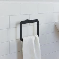 Bathroom WC Set Towel Ring Toilet Roll Holder Robe Hook Black Square Wall Mount 7 Bathroom WC Set Towel Ring Toilet Roll Holder Robe Hook Black Square Wall Mount -Elegant Store 18081006 3