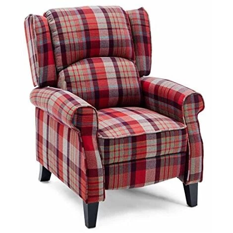EATON WING BACK FIRESIDE CHECK FABRIC RECLINER ARMCHAIR SOFA LOUNGE CINEMO CHAIR RED 1 EATON WING BACK FIRESIDE CHECK FABRIC RECLINER ARMCHAIR SOFA LOUNGE CINEMO CHAIR RED