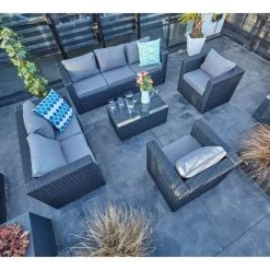 YAKOE VANCOUVER 7 SEATER RATTAN GARDEN SOFA SET IN BLACK WITH FITTING COVER -Elegant Store 18248298 3