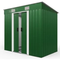 Gardebruk Garden Metal Tool Shed Green 6x4 FT Outdoor Tool Storage Garden House Sloped Roof Sliding Door Container Gardening Equipment Weather-Resistant