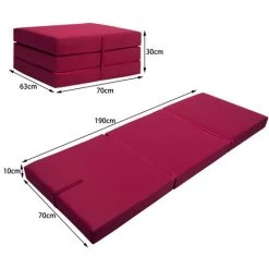 Folding Mattress Guest Bed Z-Bed Foldable Futon Portable Cover Single Day Bed Soft Foam Red -Elegant Store 19517108 4