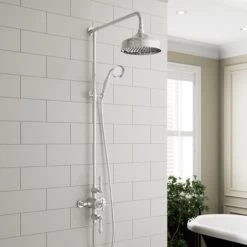 Traditional Thermostatic Mixer Shower Crosshead Valve Round Drench Head