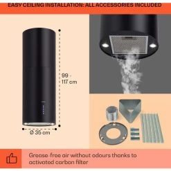 Klarstein Klarstein Beretta Island Cooker Extractor Hood Ø35cm Exhaust / Circulating Air 650m³ / H LED Black 9 Klarstein Klarstein Beretta Island Cooker Extractor Hood Ø35cm Exhaust / Circulating Air 650m³ / H LED Black -Elegant Store 22970410 5