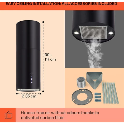 Klarstein Klarstein Beretta Island Cooker Extractor Hood Ø35cm Exhaust / Circulating Air 650m³ / H LED Black 5 Klarstein Klarstein Beretta Island Cooker Extractor Hood Ø35cm Exhaust / Circulating Air 650m³ / H LED Black - Image 5