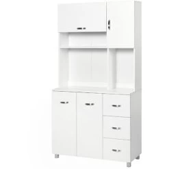 HOMCOM Freestanding Kitchen Cupboard Storage Unit Drawers Handles Shelf