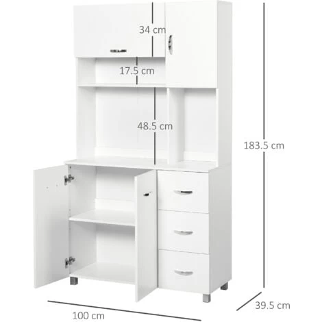 HOMCOM Freestanding Kitchen Cupboard Storage Unit Drawers Handles Shelf 2 HOMCOM Freestanding Kitchen Cupboard Storage Unit Drawers Handles Shelf - Image 2