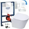 Rimless ECO Wall Hung Toilet Pan, Seat & GROHE 38773000 Rapid 0.82m SL 3-in-1 Low Height WC Cistern Frame Inc. Plate