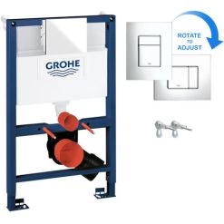 Rimless ECO Wall Hung Toilet Pan, Seat & GROHE 38773000 Rapid 0.82m SL 3-in-1 Low Height WC Cistern Frame Inc. Plate -Elegant Store 26585212 3