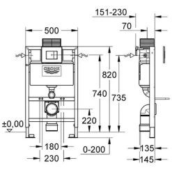 Rimless ECO Wall Hung Toilet Pan, Seat & GROHE 38773000 Rapid 0.82m SL 3-in-1 Low Height WC Cistern Frame Inc. Plate -Elegant Store 26585212 5