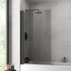 Over Bath Shower Screen Door 800mm Frameless Black Square 6mm Safety Glass Panel